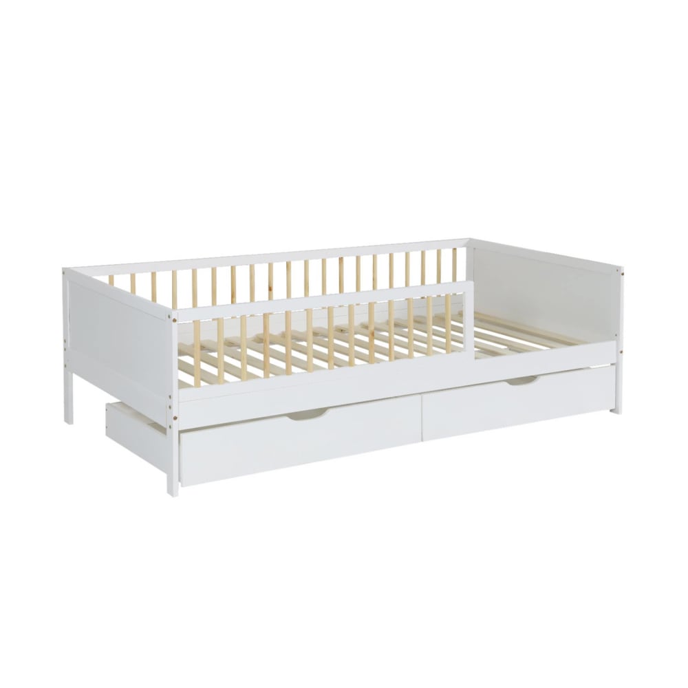 Lit enfant 90 x 190 cm pin avec sommier et tiroirs blanc