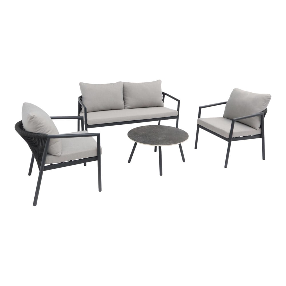 Salon de jardin aluminium et cordes 4 places gris