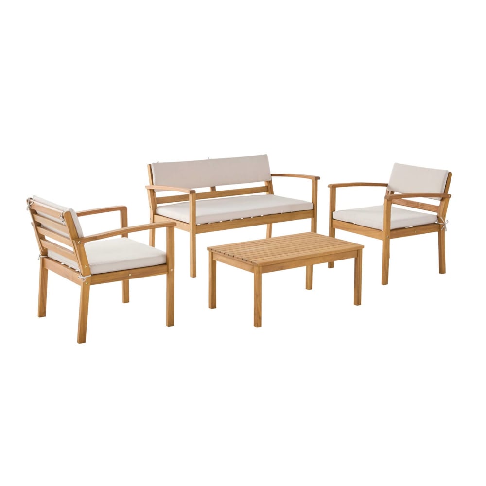 Salon de jardin bois d'acacia 4 places beige