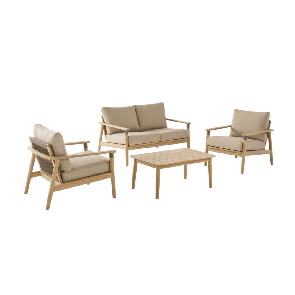 Salon de jardin bois d'acacia et cordes 4 places naturel