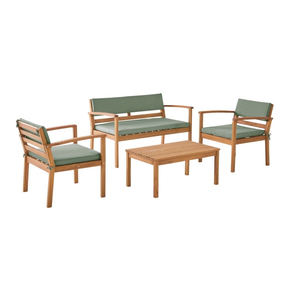 Salon de jardin bois d'acacia 4 places kaki