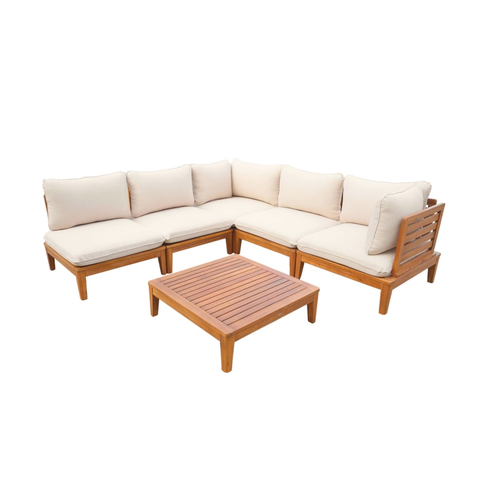 Salon de jardin modulable bois d'acacia 5 places beige