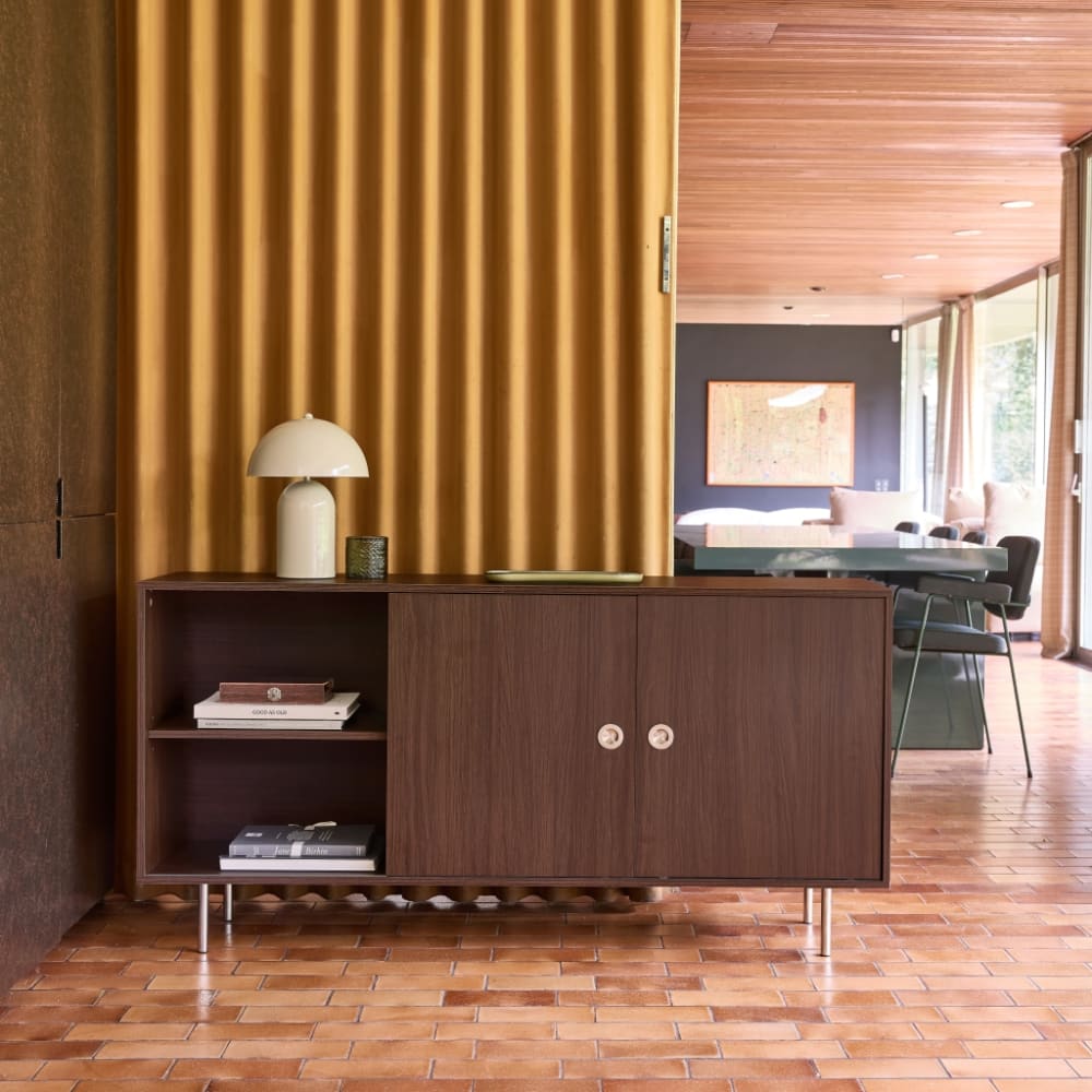 sweeek Vintage-Sideboard mit Holzdekor und Edelstahl, 2 Türen, 150cm style vintage Braun Spanplatte