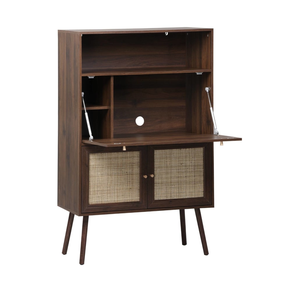 Schreibtisch Sekretär mit Rattan-Geflecht 90cm nussbaum - Maisons