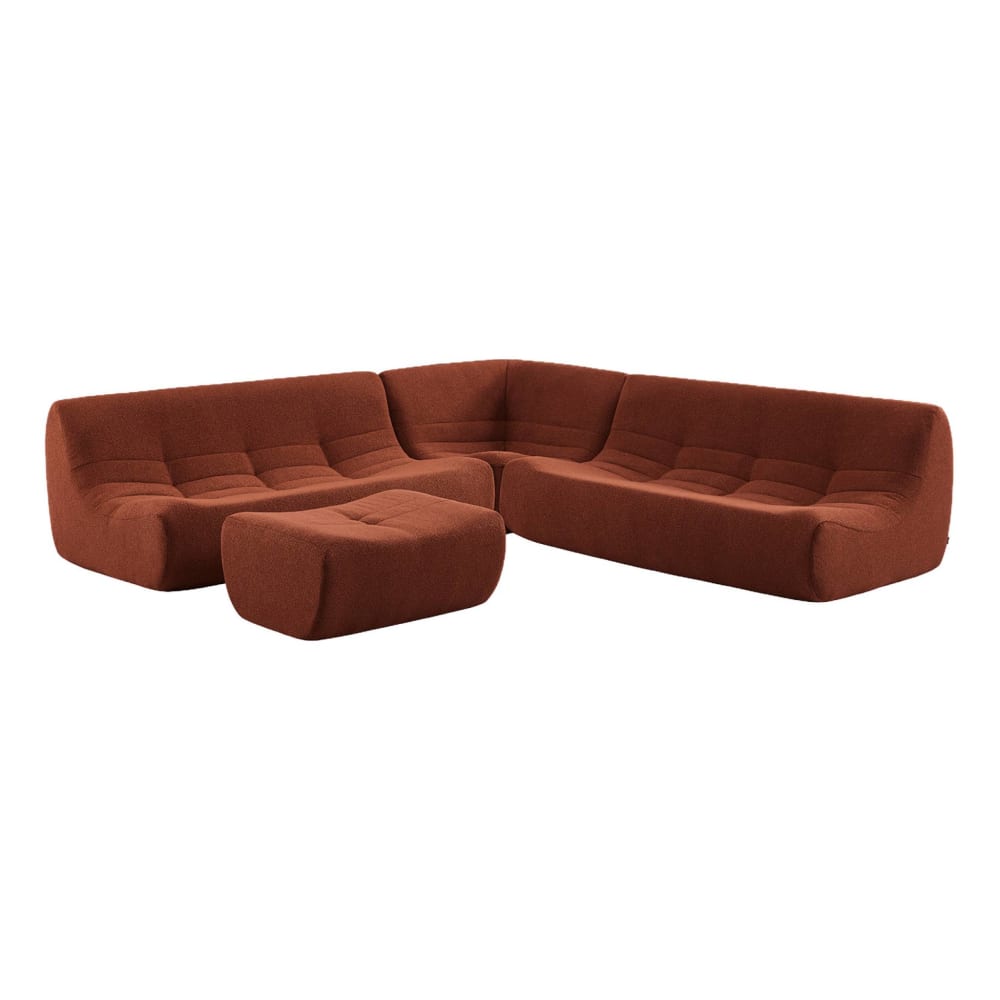 Canapé d'angle 7 places repose pied bouclette texturée terracotta