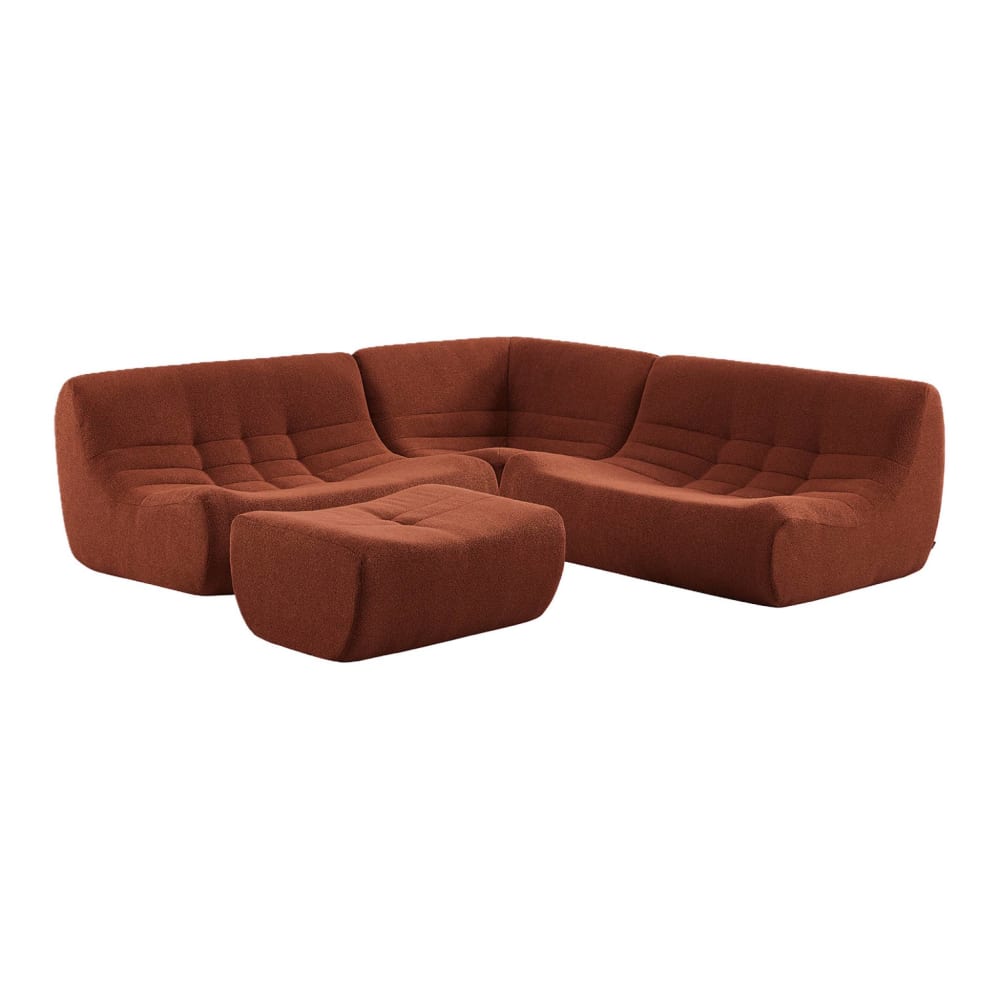 Canapé d'angle 5 places repose pied bouclette texturée terracotta