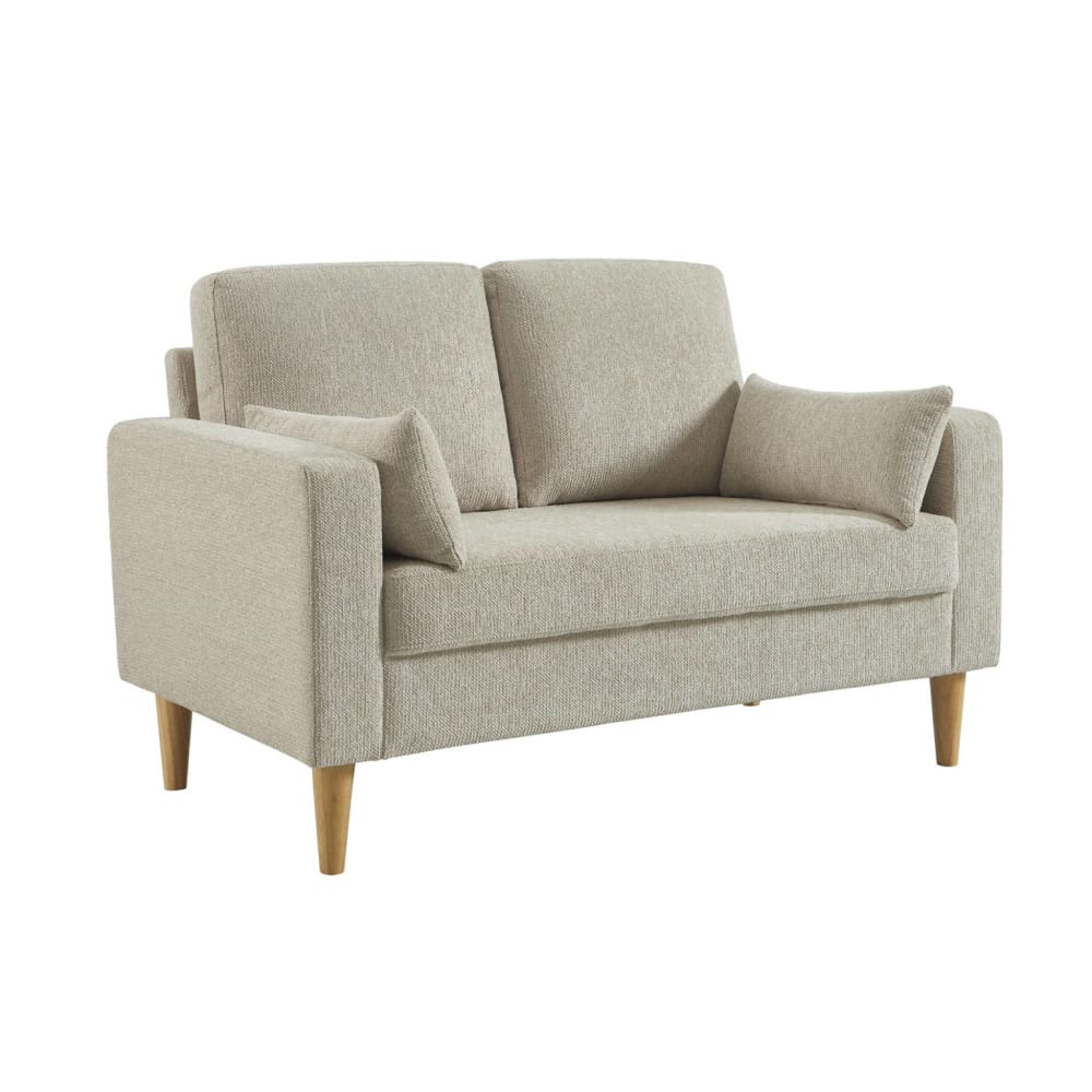 Canapé bois d'hévéa et tissu chenille 2 places beige