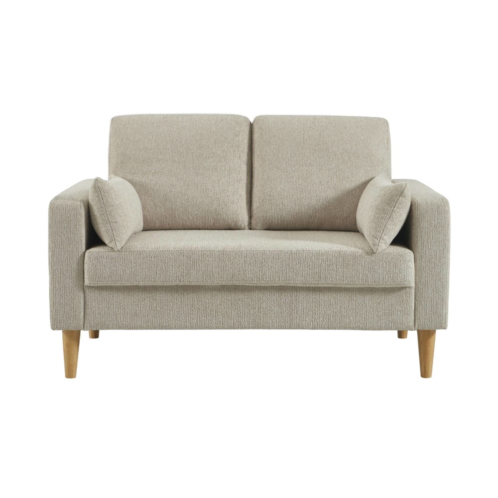 Canapé bois d'hévéa et tissu chenille 2 places beige