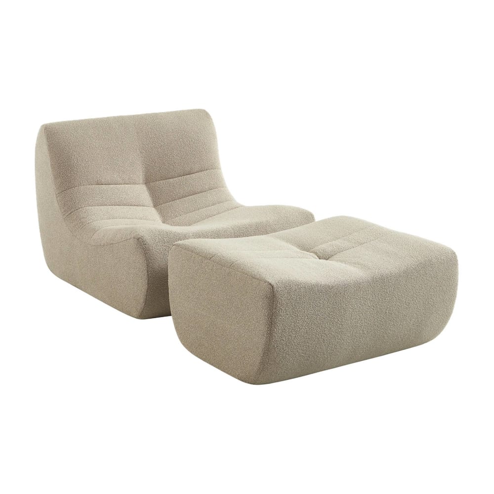 Chauffeuse bouclette texturée 1 place repose pieds beige