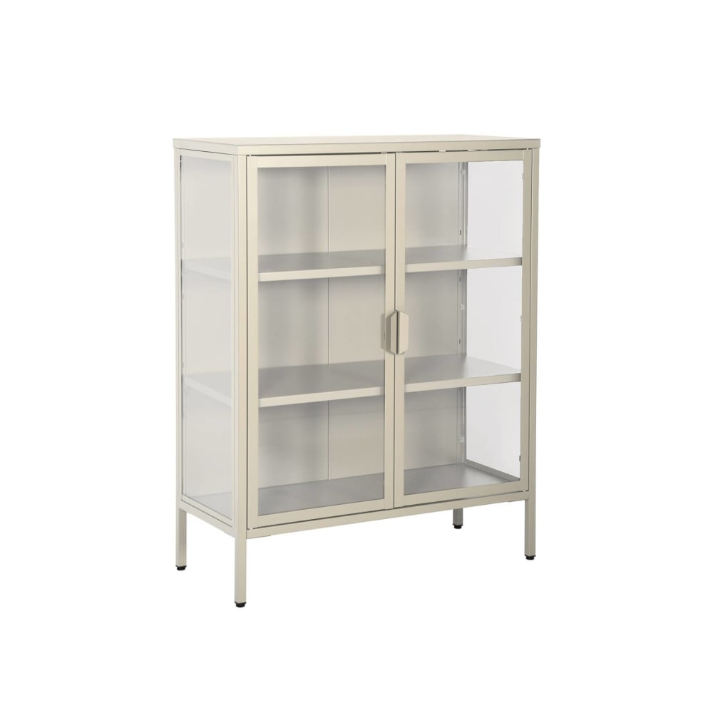 Armoire vitrine acier et verre trempé 2 portes 80cm beige
