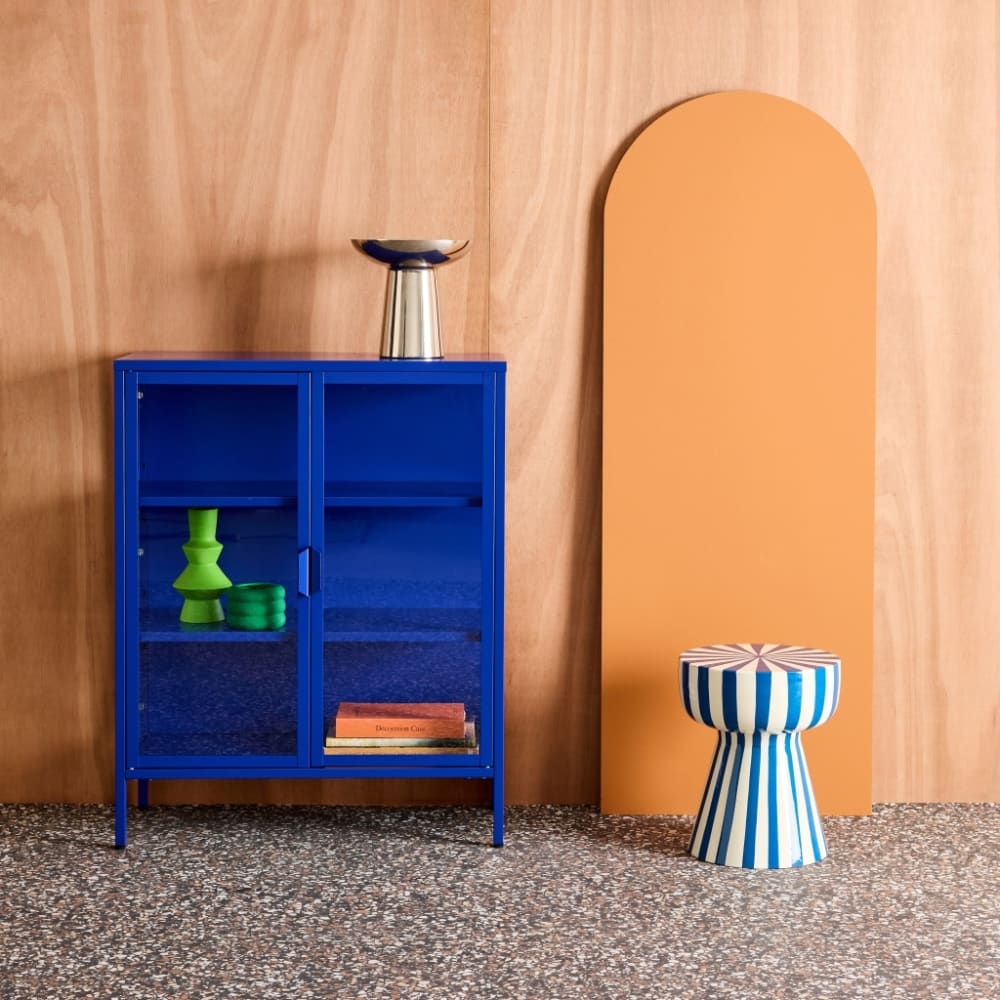 sweeek Schrank aus Stahl und Glas, 2 Türen, 80 cm, blau style industrial - Stahl