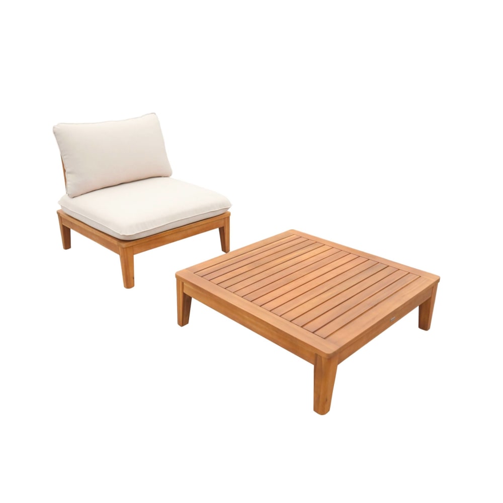 Fauteuil de jardin avec table basse bois d'acacia beige