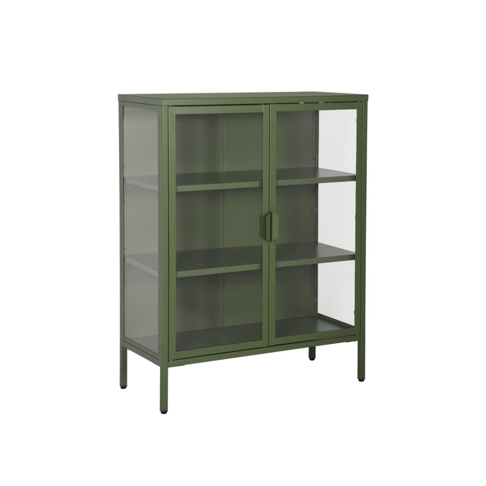 sweeek Schrank aus Stahl und Glas, 2 Türen, 80 cm, grün style industrial - Stahl