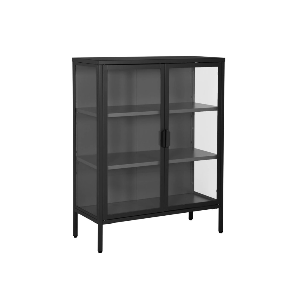 Armoire vitrine acier et verre trempé 2 portes 80cm noir