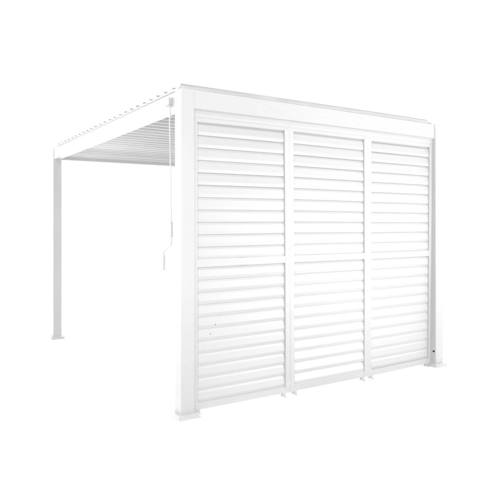 Pergola bioclimatique 4x3m blanc + 3 persiennes 100cm lames