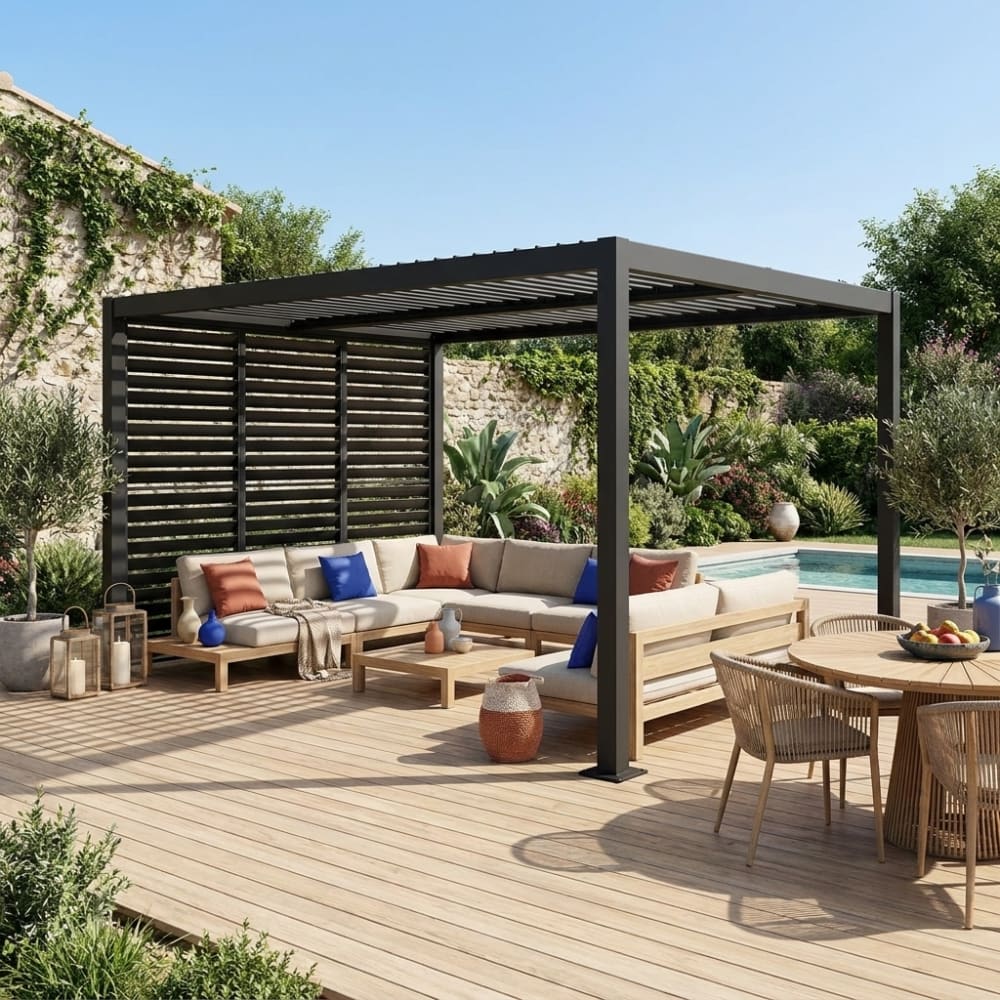 sweeek Pergola Palace 3x4m + 3 Lamellenwände 100cm anthrazit Grau Aluminium
