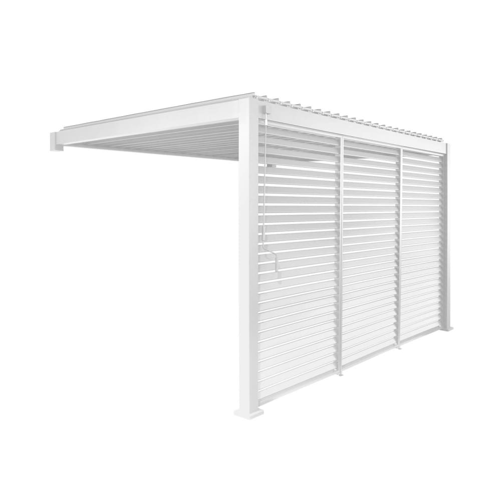 Pergola bioclimatique adossée 4x3m + 3 persiennes 130cm blanc