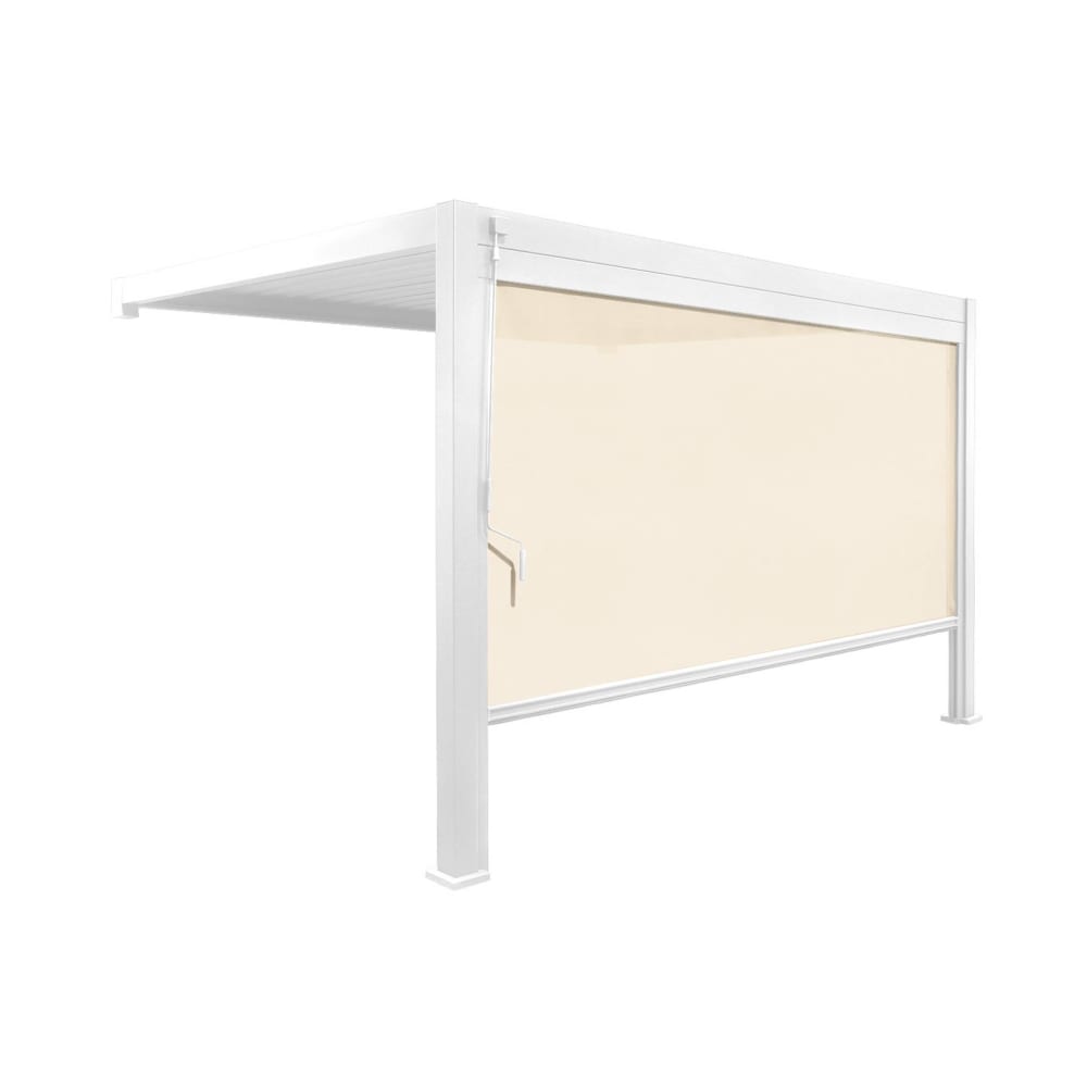 Pergola bioclimatique aluminium adossée 4x3m + 1 store 4m blanc