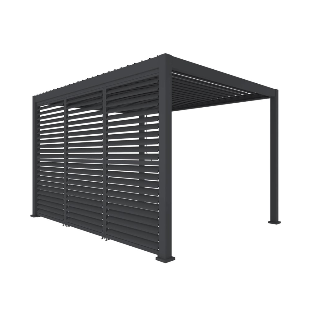 Pergola bioclimatique 4x3m anthracite + 3 persiennes 130cm à lames