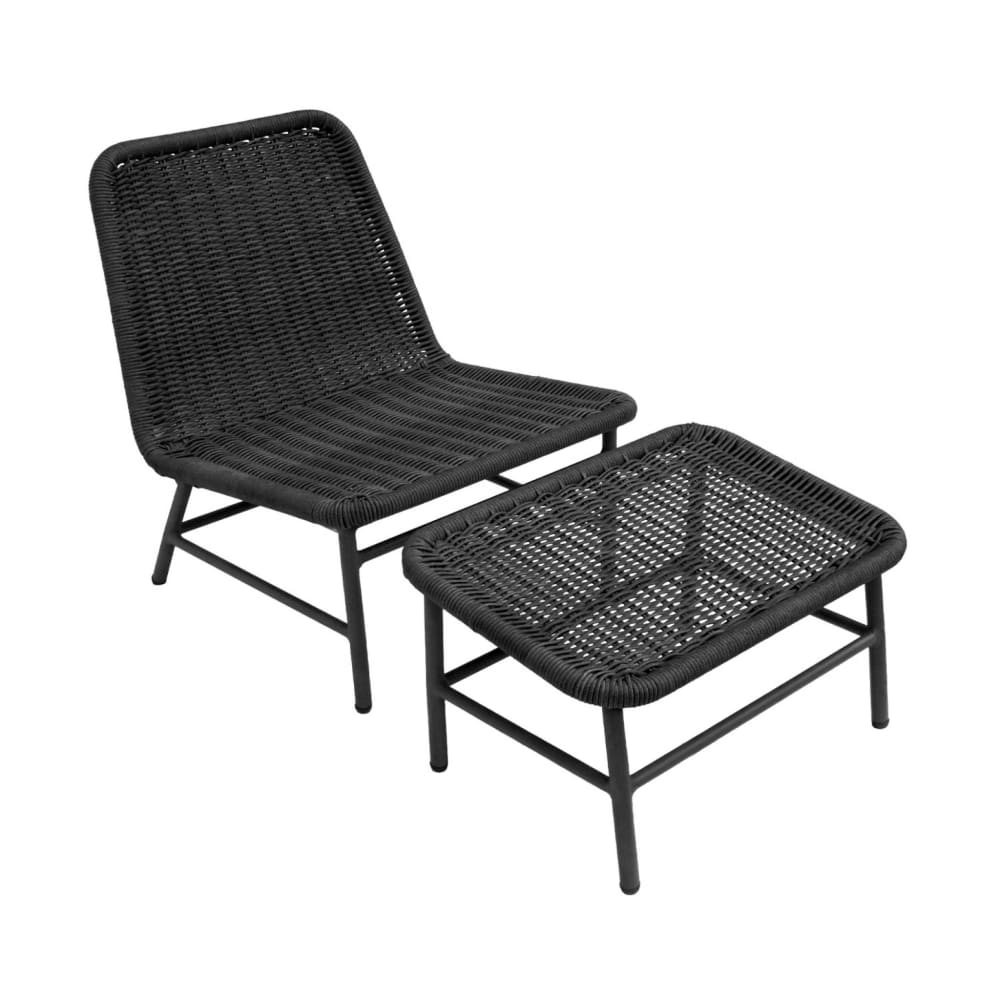 Liegesessel und Fußhocker aus Aluminium mit Seilbespannung