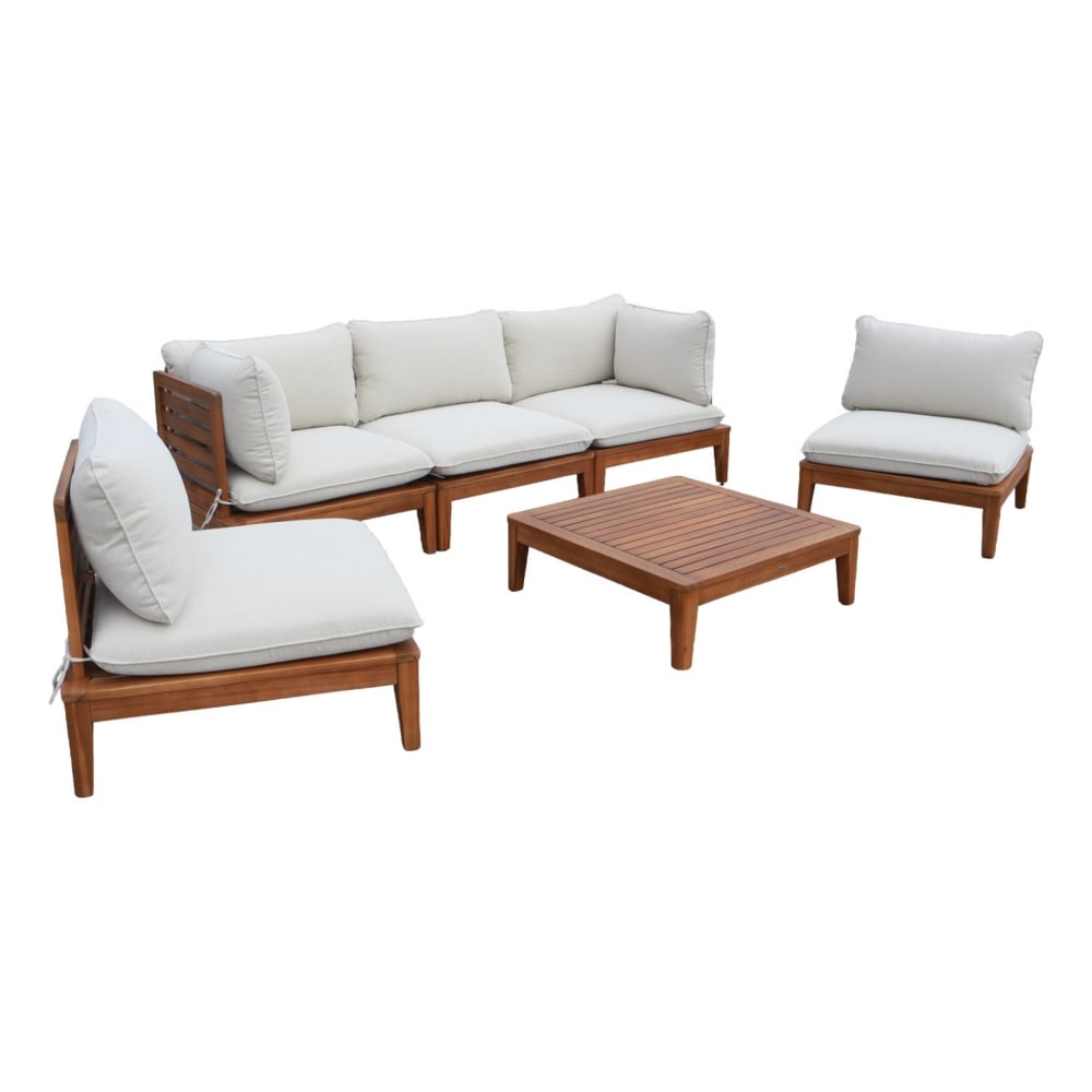 Salon de jardin modulable bois et bouclette 5 places beige