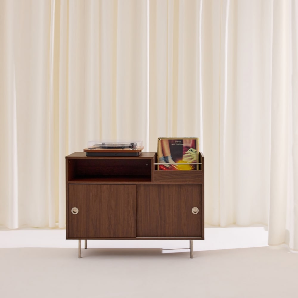 sweeek Vintage Schallplattenschrank 100cm nussbaumfarben style vintage Braun Spanplatte