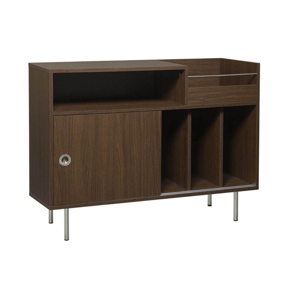 Meuble vinyle décor bois et acier inoxydable 100cm noyer