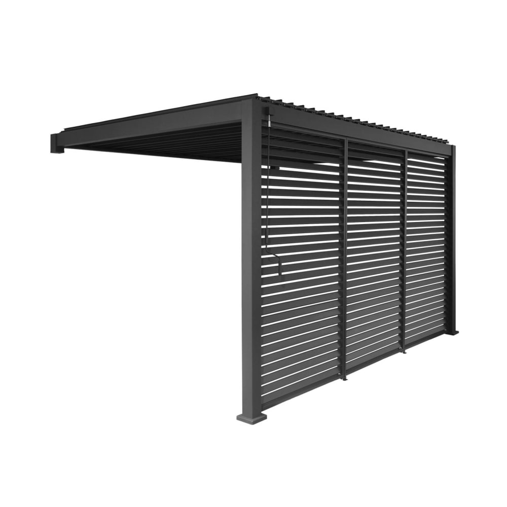 Pergola bioclimatique adossée 4x3m + 3 persiennes 130cm anthracite