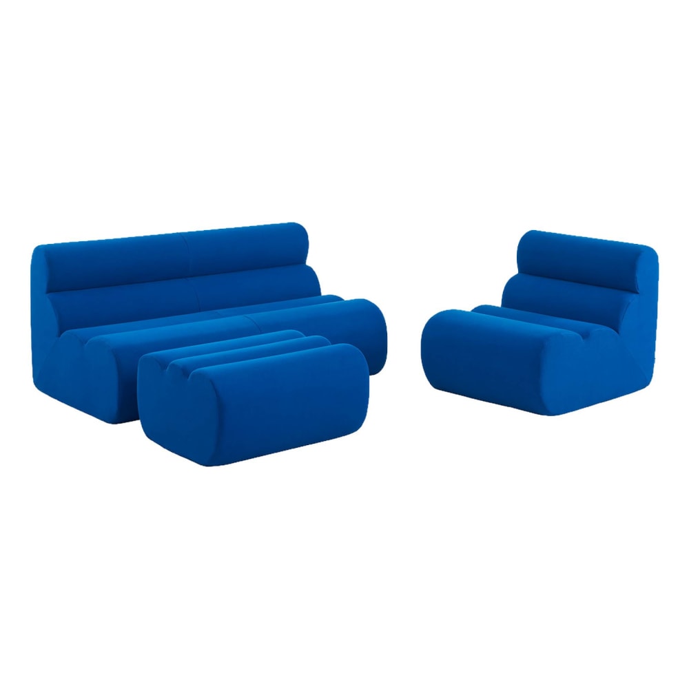 Canapé tissu 3 places + repose pied bleu électrique