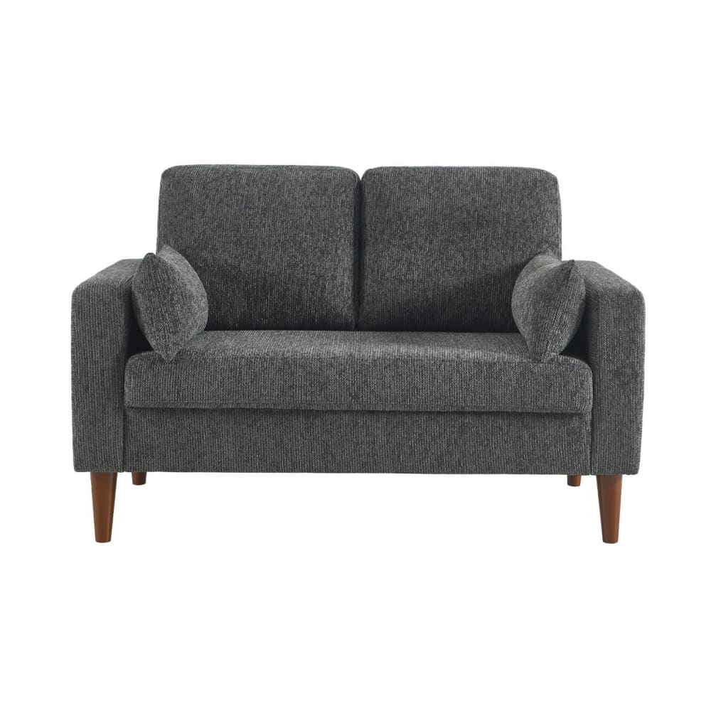 Canapé bois d'hévéa et tissu chenille 2 places gris foncé