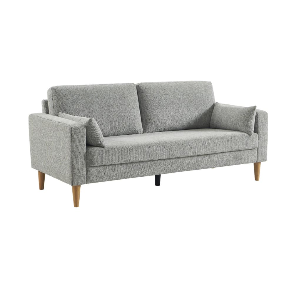Canapé bois d'hévéa et tissu chenille 3 places gris clair