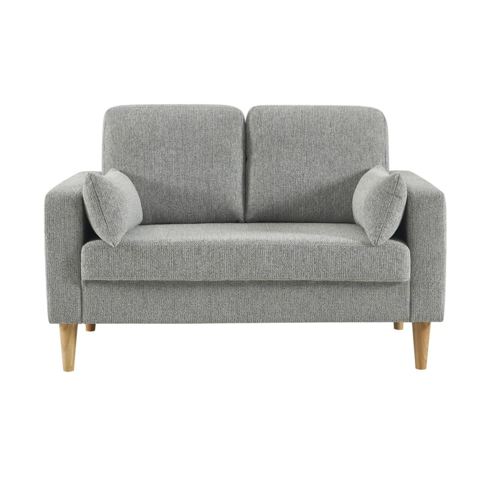 Canapé bois d'hévéa et tissu chenille 2 places gris clair