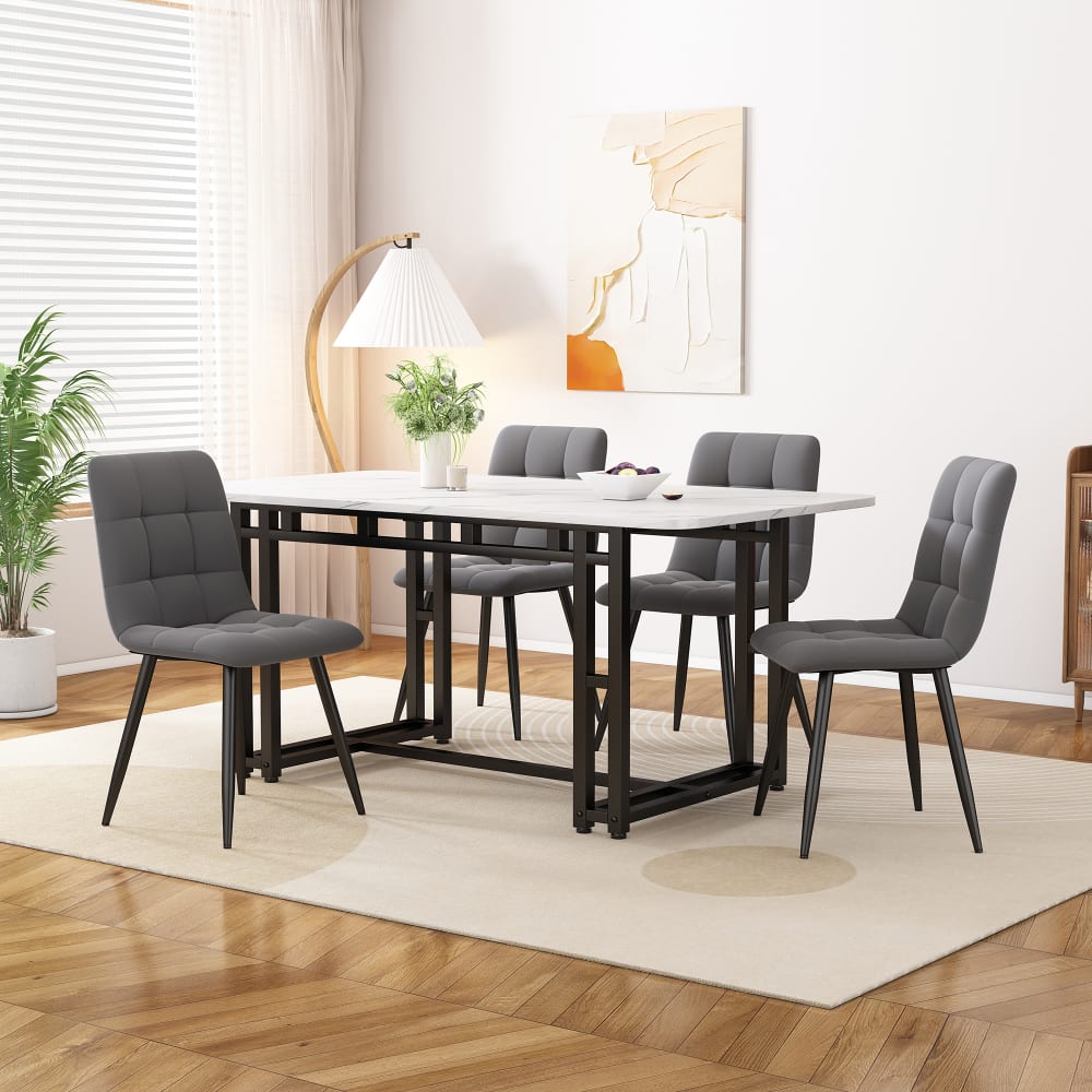 Leicht Luxus Esstisch mit Metallgestell 120 cm, schwarz-weiß -