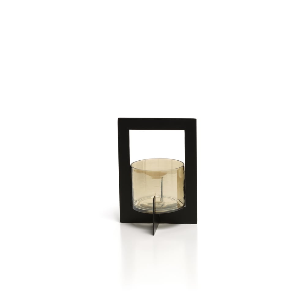 Bougeoir en laiton et verre noir 13x13x18cm — vue 4