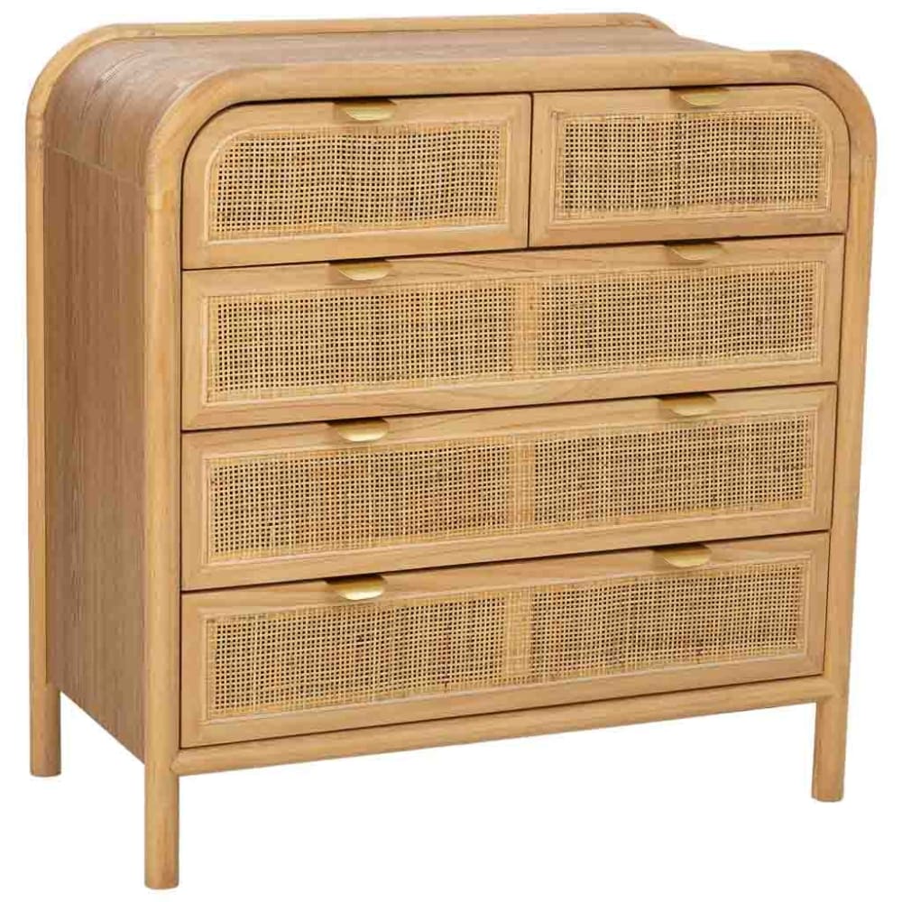Commode en bois et rotin