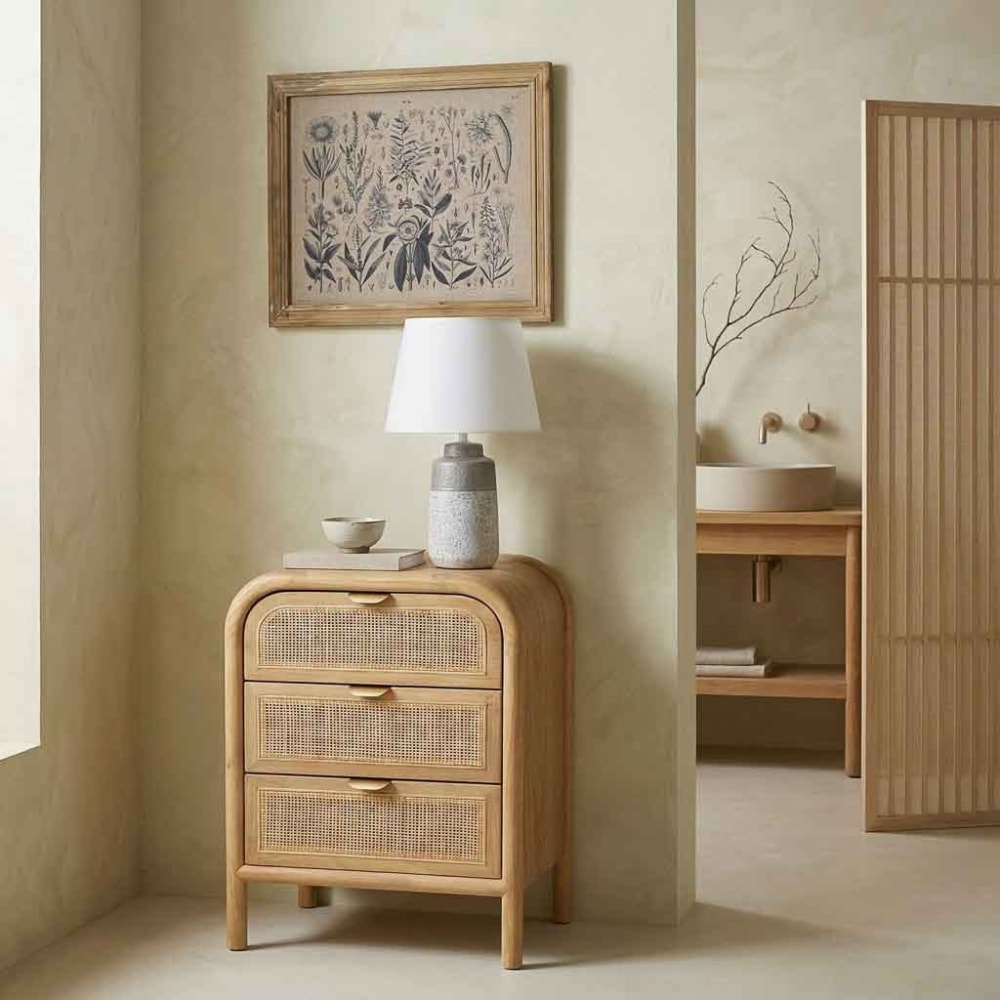 Table de chevet en bois et rotin marron 45x35x69h cm