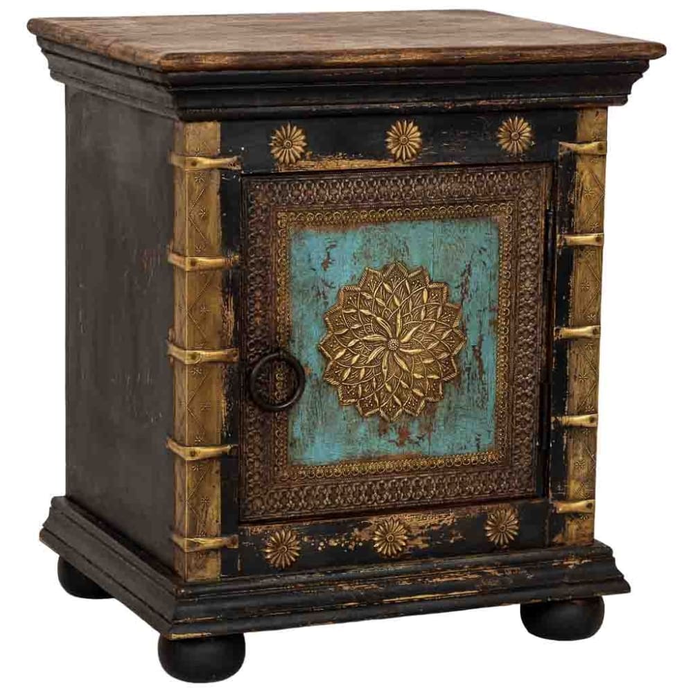 Table de chevet en bois noir, fabriquée artisanalement, 50x40x59h cm