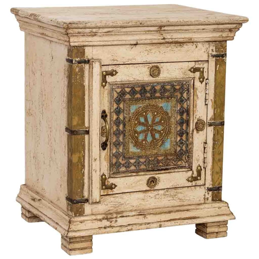 Table de chevet artisanale en bois blanc 50x40x59h cm