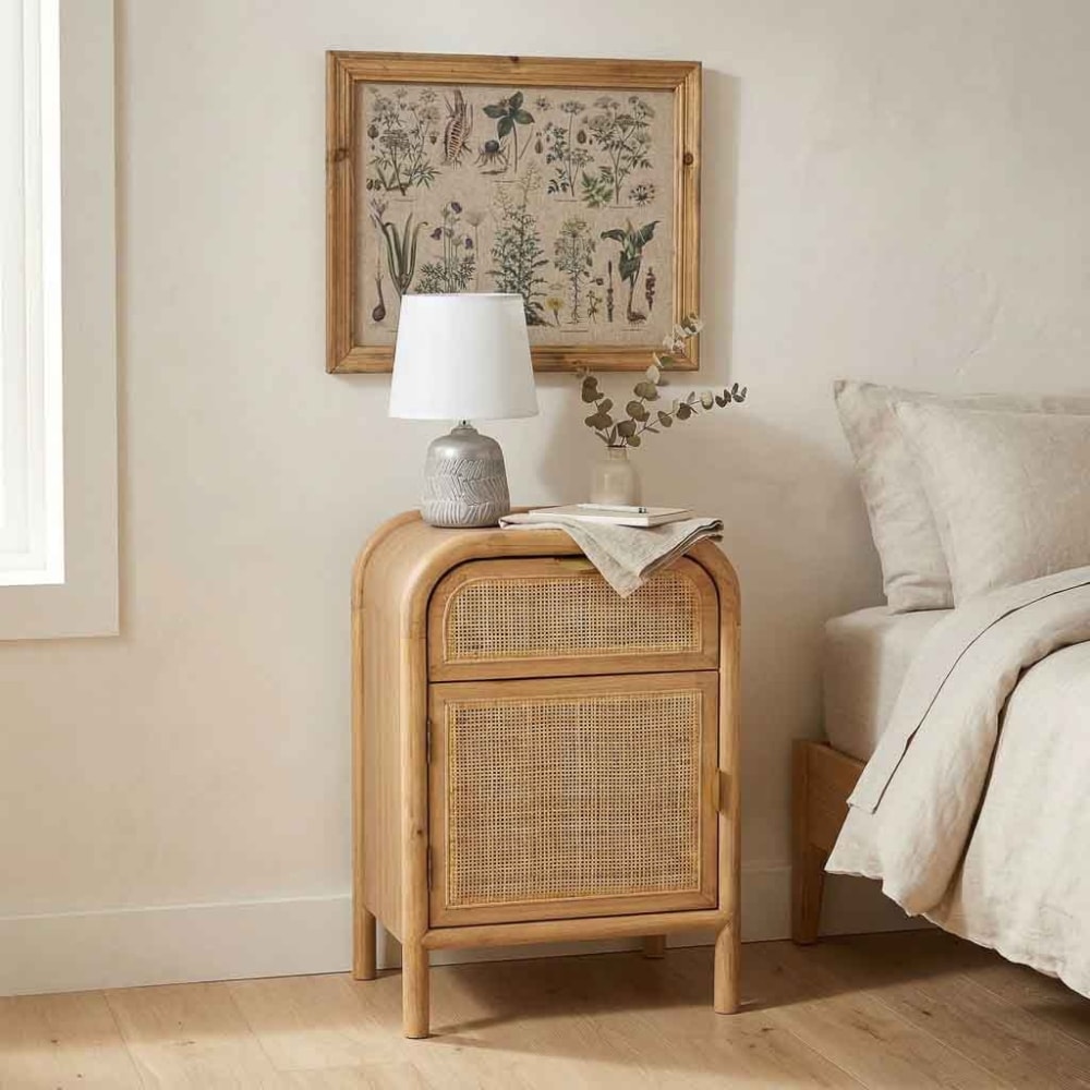 Table de chevet en bois et rotin marron 45x35x69h cm