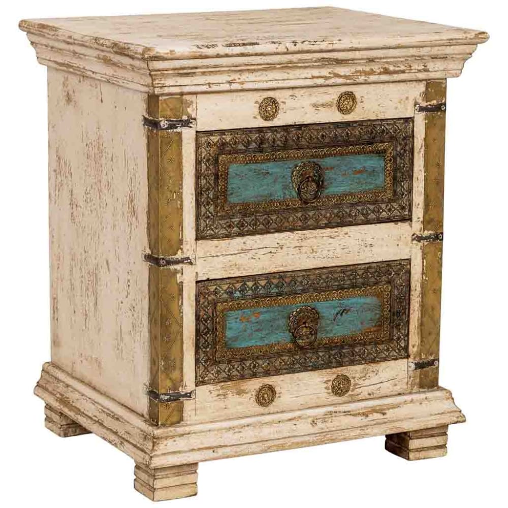 Table de chevet artisanale en bois blanc 50x40x60h cm