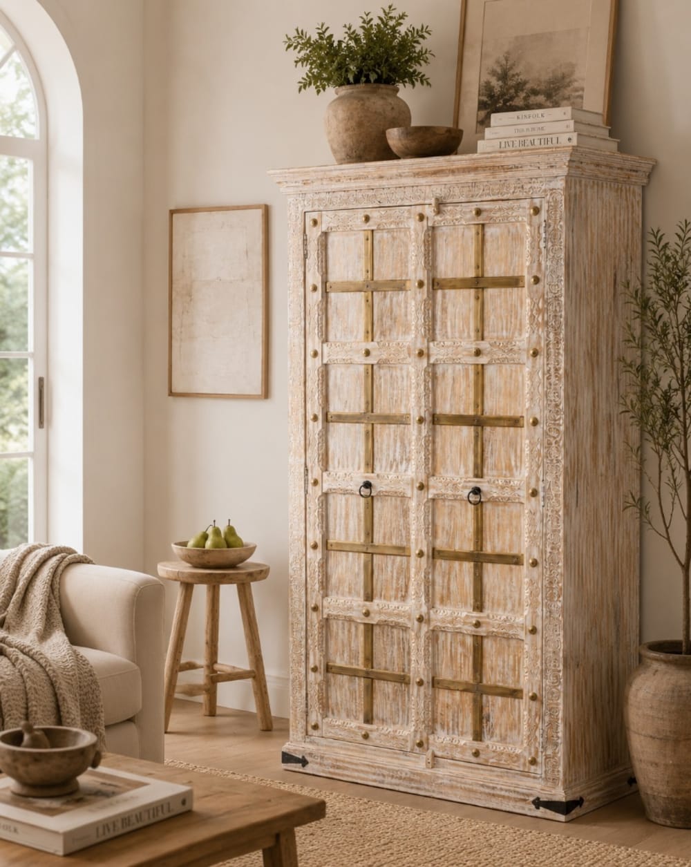 Holzschrank, 99x46x180h cm, beige - Maisons Du Monde