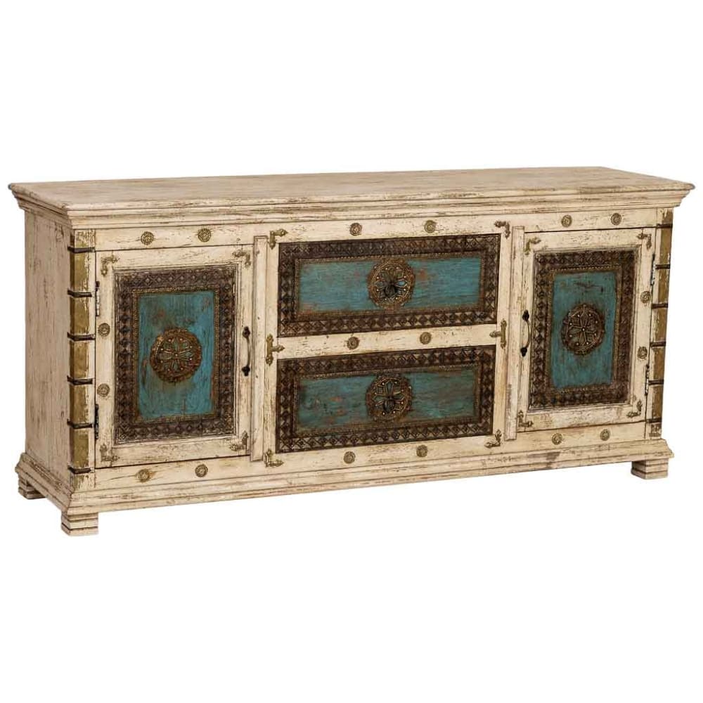 Buffet artisanal en bois blanc 165x45x76h cm