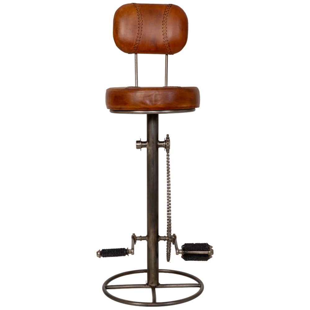 Metallhocker mit Ledersitz, 42 x 42 x 118 cm (H), braun - Maisons