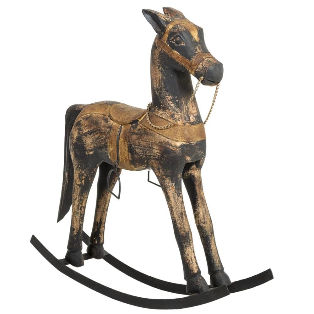 Schaukelpferd Holz Kunsthandwerk, 73x20x84h cm, schwarz - Maisons