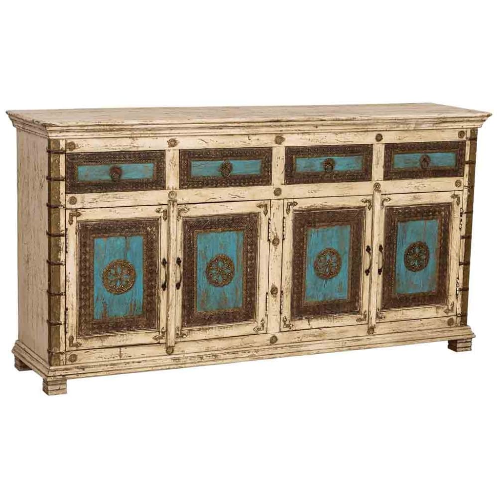 Buffet artisanal en bois blanc 180x45x96h cm