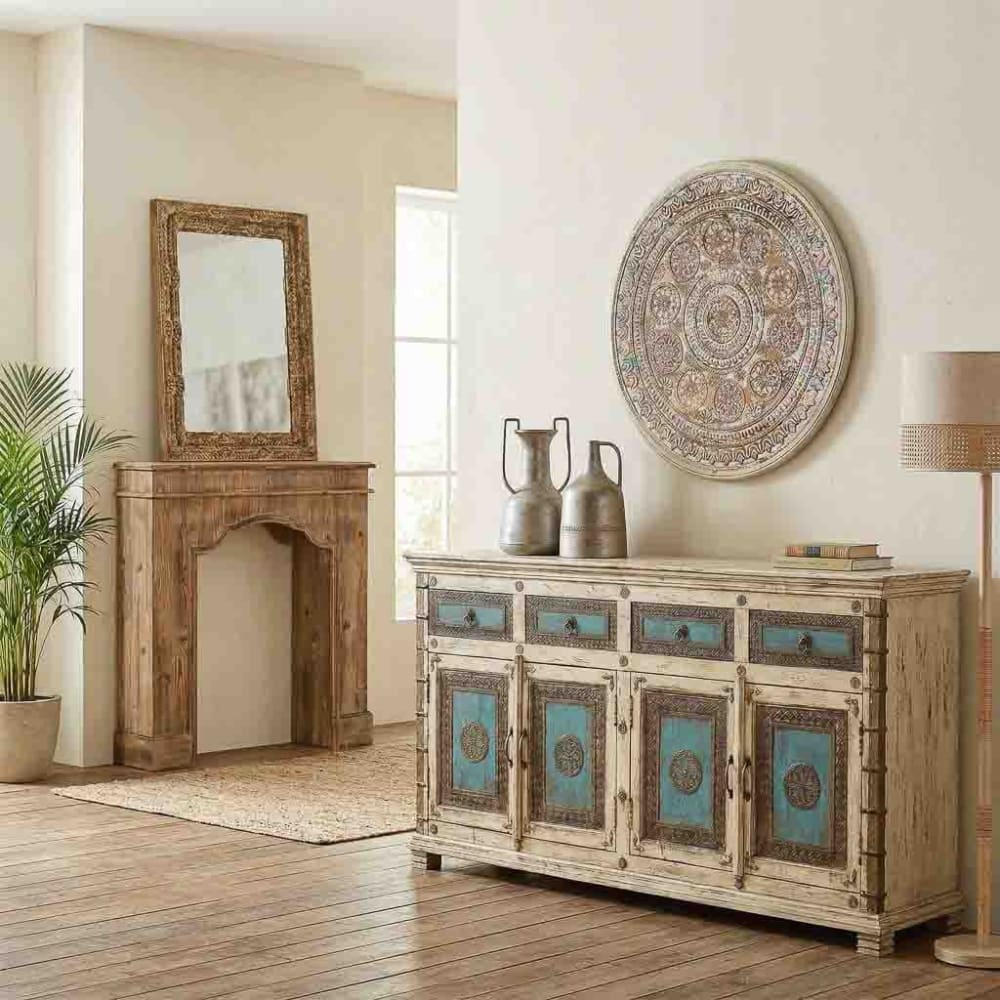 handgefertigtes Sideboard aus Holz, 180x45x96h cm, Weißes, -