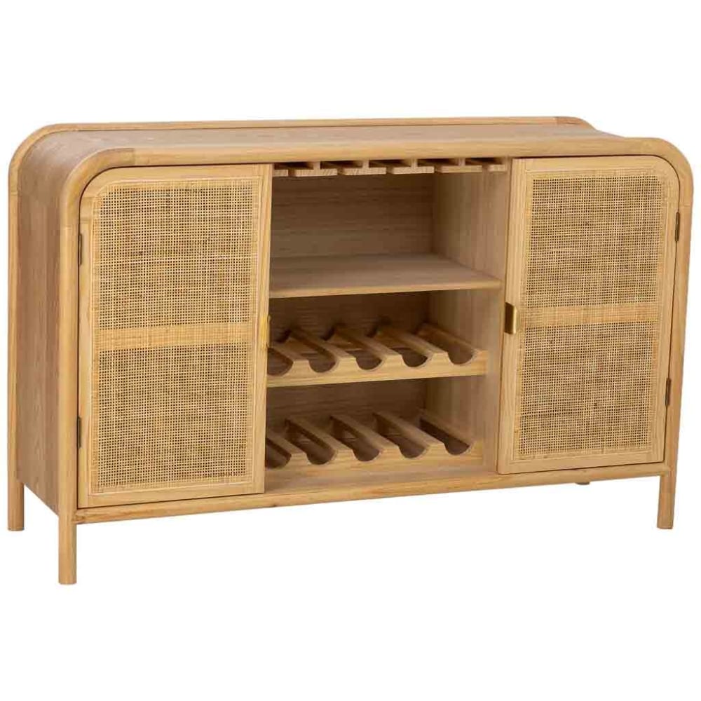 Buffet en bois et rotin marron 130x39x80h cm