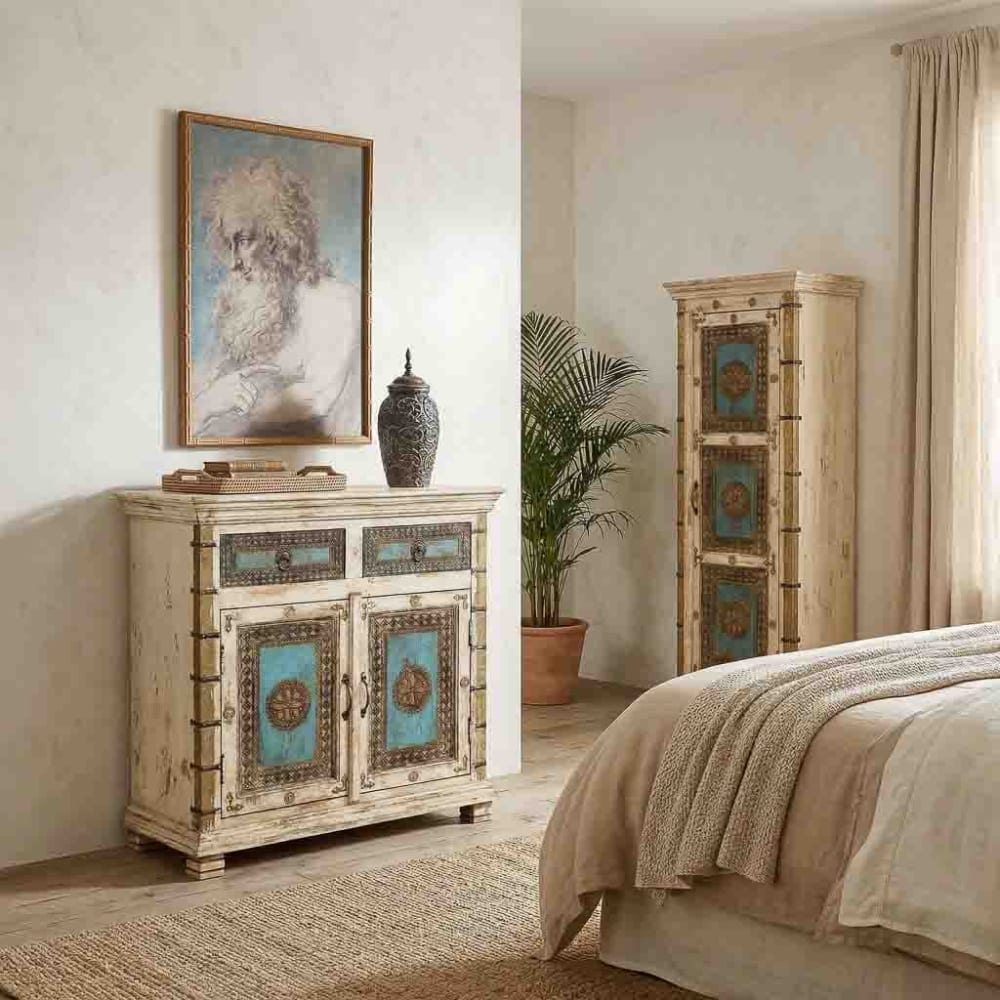 Handgefertigtes Holz-Sideboard, 90x40x90h cm, weißes - Maisons Du