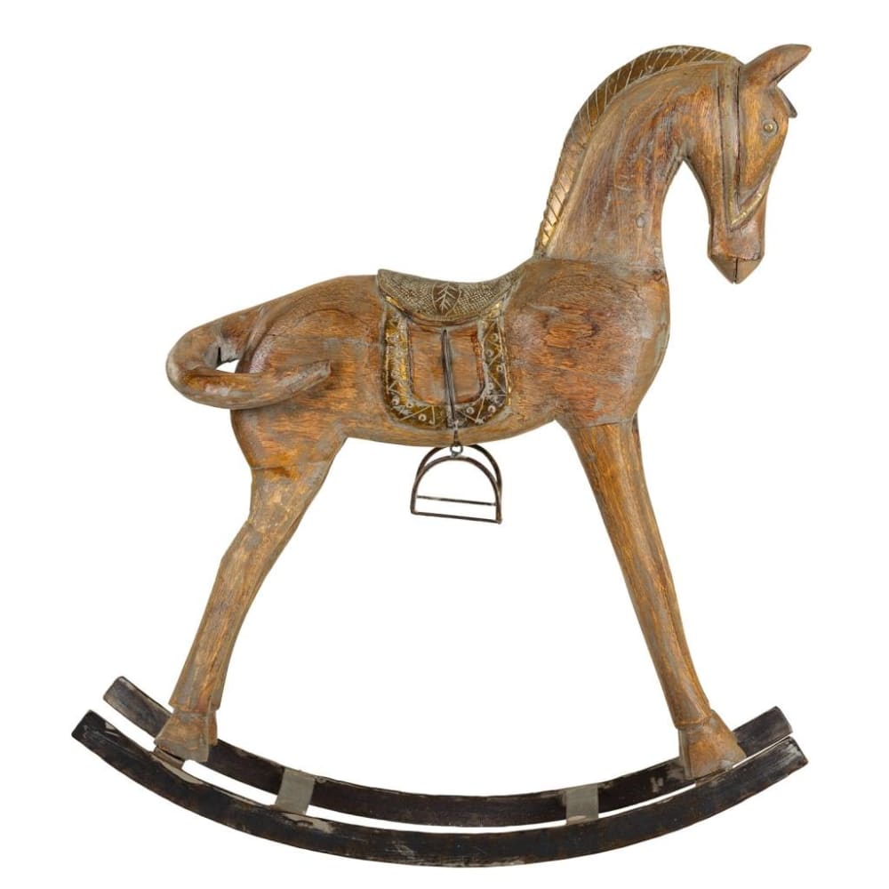 Cheval à bascule en bois finition artisanale brun 56x14x58h cm