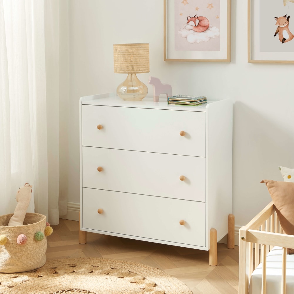 Commode enfant  3 tiroirs blanc 86cm (Baita) - Image 1